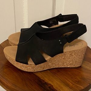Clarks Black and Tan Wedge Sandals